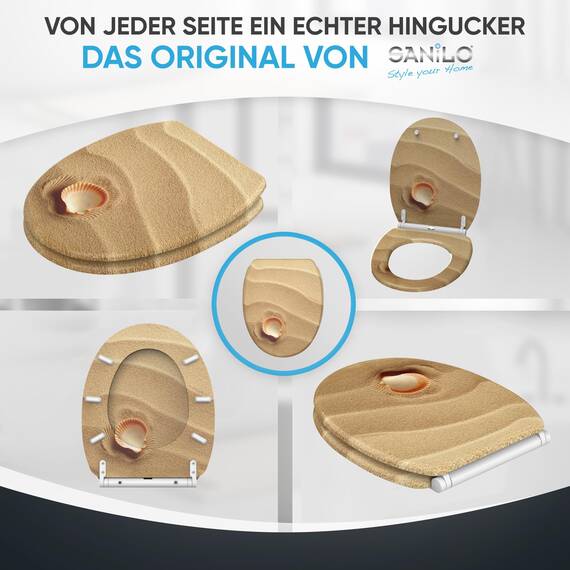 Sanilo WC Sitz mit Absenkautomatik & Schnellverschluss, Toilettendeckel per Knopfdruck abnehmbar, einfache Montage von oben (Clam)