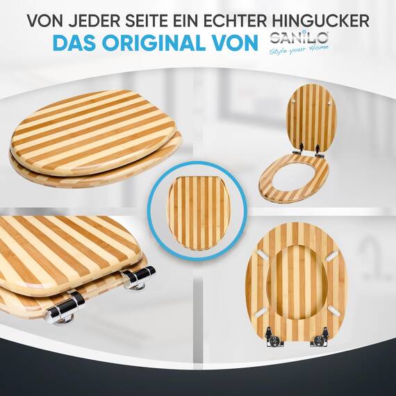 Sanilo WC Sitz mit Absenkautomatik, viele schöne Toilettendeckel zur Auswahl, hochwertige und stabile Qualität aus Holz (Bambus Gestreift)