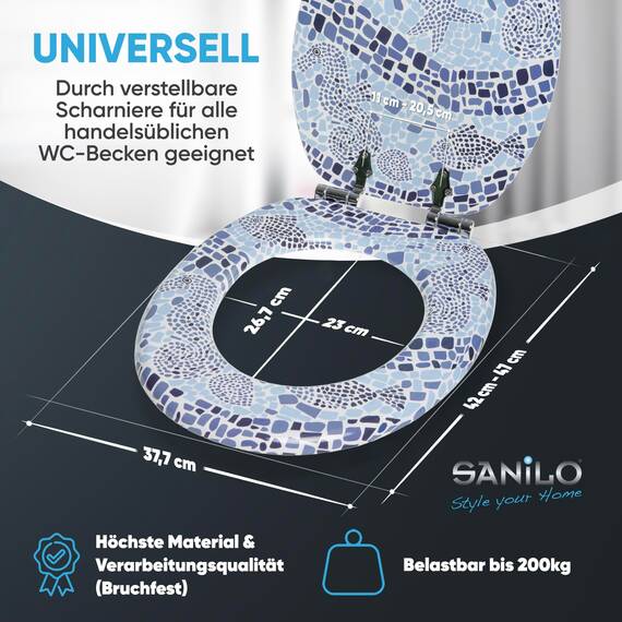 Sanilo WC-Sitz mit Absenkautomatik I Hochwertiger Toilettensitz aus Holz I Toilettendeckel in verschiedenen Motiven (Mosaic World)