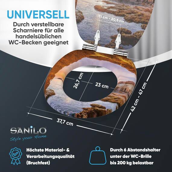 Sanilo Toilettendeckel mit Absenkautomatik, hochwertiger WC Sitz, einfache Montage, stabile Scharniere (Bay)