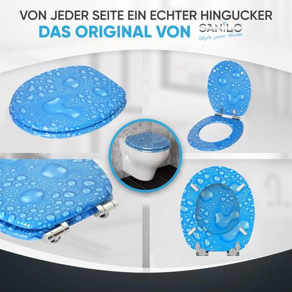 Sanilo WC Sitz mit Absenkautomatik, viele schöne Toilettendeckel zur Auswahl, hochwertige und stabile Qualität aus Holz (Tautropfen Blau)
