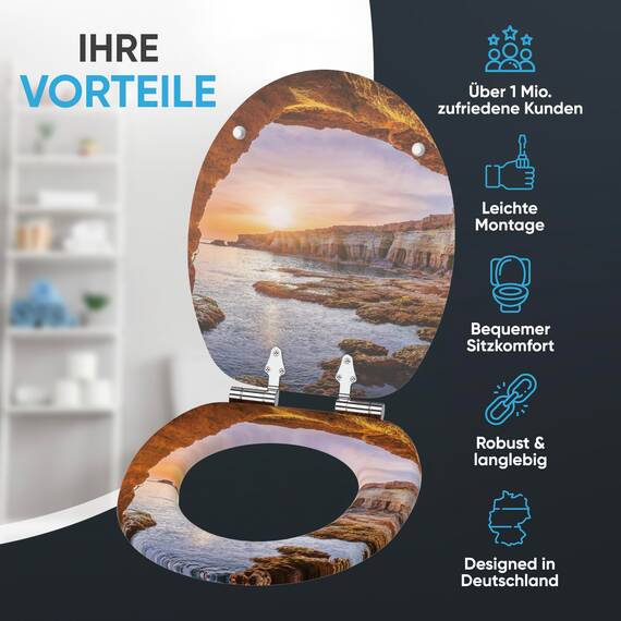Sanilo Toilettendeckel mit Absenkautomatik, hochwertiger WC Sitz, einfache Montage, stabile Scharniere (Bay)