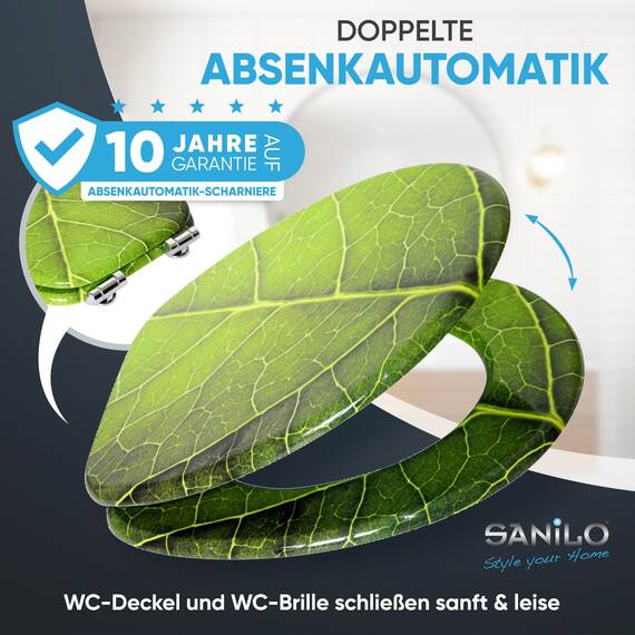 Sanilo WC Sitz mit Absenkautomatik, viele schöne Toilettendeckel zur Auswahl, hochwertige und stabile Qualität aus Holz (Blatt)