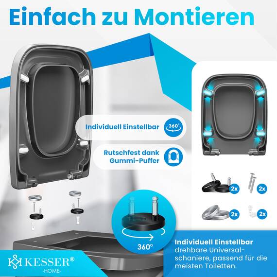KESSER® WC Sitz mit Absenkautomatik Toilettendeckel Quick-Release-Funktion und Softclose - einfache Montage Klodeckel aus Duroplast Toilettensitz mit Edelstahl Befestigung