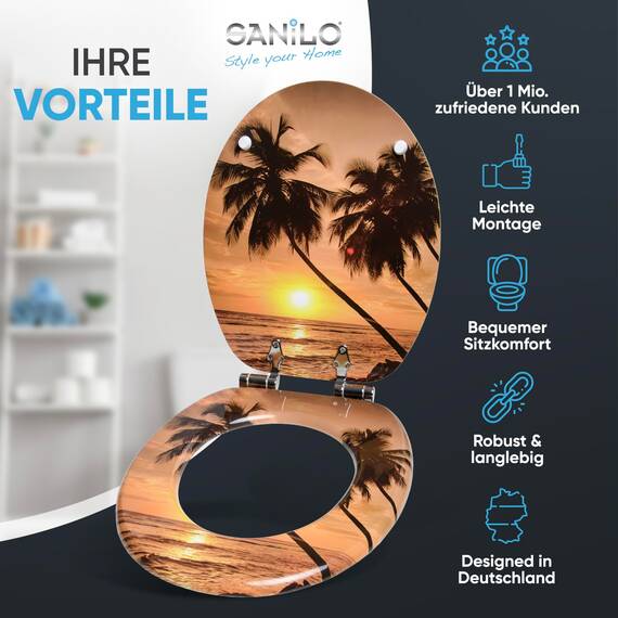 Sanilo WC Sitz mit Absenkautomatik, viele schöne Toilettendeckel zur Auswahl, hochwertige und stabile Qualität aus Holz (Summer)