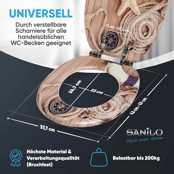 Sanilo WC-Sitz mit Absenkautomatik I Hochwertiger Toilettensitz aus Holz I Toilettendeckel in verschiedenen Motiven (Maritim)
