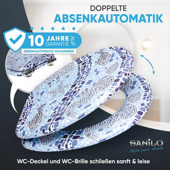 Sanilo WC-Sitz mit Absenkautomatik I Hochwertiger Toilettensitz aus Holz I Toilettendeckel in verschiedenen Motiven (Mosaic World)