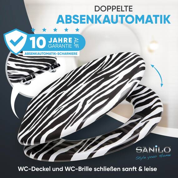 Sanilo WC Sitz mit Absenkautomatik, viele schöne schwarze Toilettendeckel zur Auswahl, hochwertige und stabile Qualität aus Holz (Zebra)