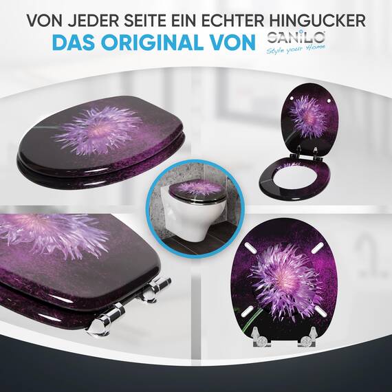 Sanilo WC Sitz mit Absenkautomatik, viele schöne schwarze Toilettendeckel zur Auswahl, hochwertige und stabile Qualität aus Holz (Purple Dust)