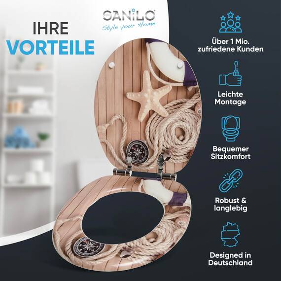 Sanilo WC-Sitz mit Absenkautomatik I Hochwertiger Toilettensitz aus Holz I Toilettendeckel in verschiedenen Motiven (Maritim)
