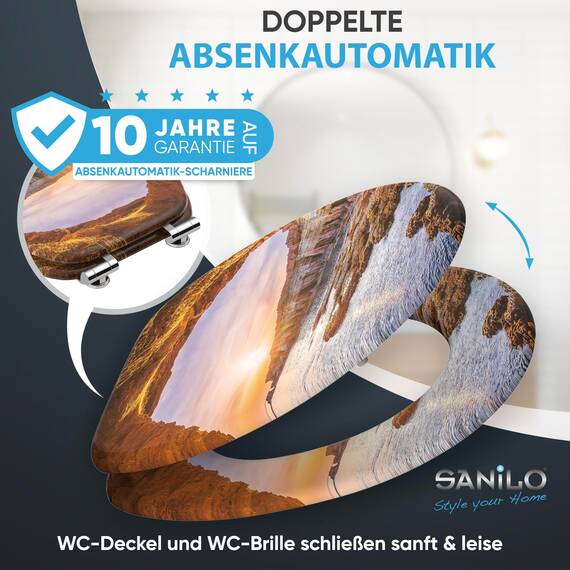 Sanilo Toilettendeckel mit Absenkautomatik, hochwertiger WC Sitz, einfache Montage, stabile Scharniere (Bay)