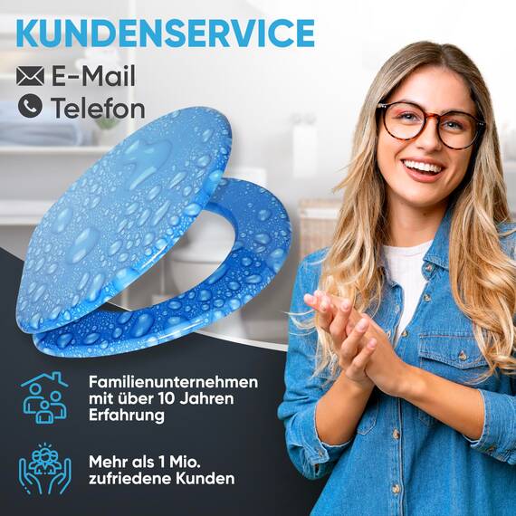 Sanilo WC Sitz mit Absenkautomatik, viele schöne Toilettendeckel zur Auswahl, hochwertige und stabile Qualität aus Holz (Tautropfen Blau)