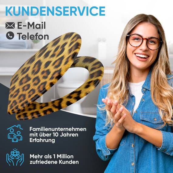 Sanilo WC Sitz mit Absenkautomatik & Schnellverschluss, Toilettendeckel per Knopfdruck abnehmbar, einfache Montage von oben (Leopardenfell)