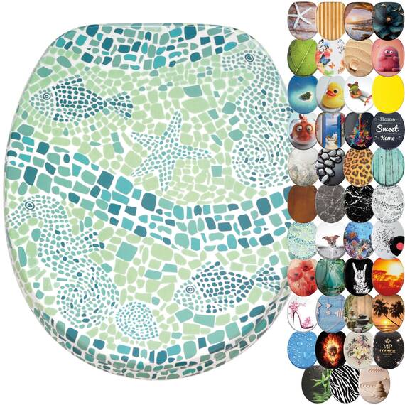 Sanilo WC Sitz mit Absenkautomatik, hochwertiger Toilettendeckel, einfache Montage, stabile Scharniere, (Mosaic World Green)