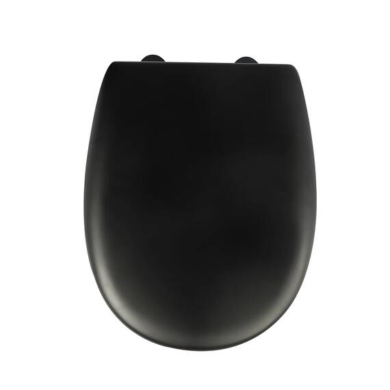 die Erdbeere Premium WC-Sitz aus MDF mit Geräuscharmer Absenkautomatik & Edler Holzoptik, Universell, Robust & Langlebig, Schwarz