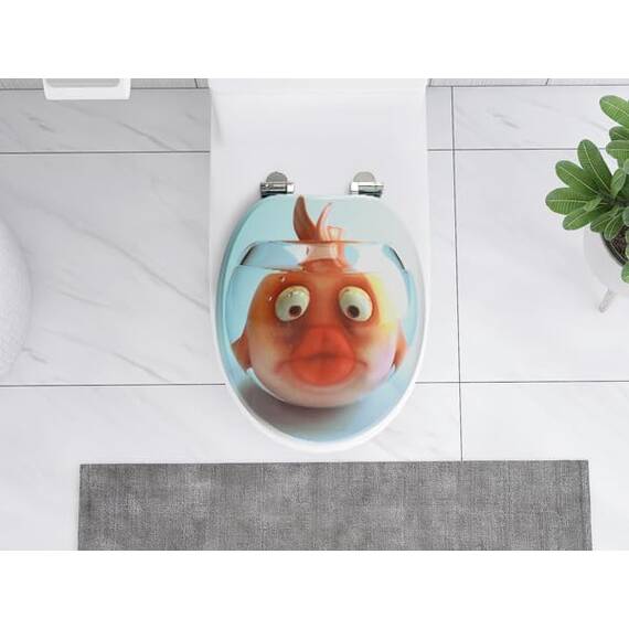 SINOBATH WC Sitz Mit Absenkautomatik,Hochwertige Und Stabile Antibakterieller Toiletten, MDF Holzkern,Stabile QualitäT,Einfache Montage Wc Deckel Klobrille (Goldfish)
