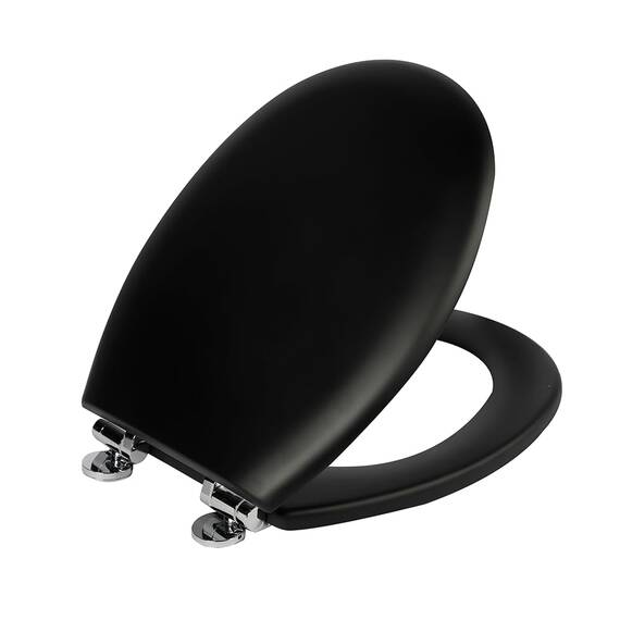Premium WC-Sitz aus MDF | Mit Geräuscharmer Absenkautomatik & Edler Holzoptik | Universell, Robust & Langlebig | Markenqualität von die Erdbeere（Black）