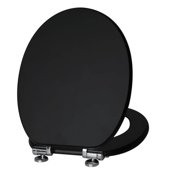 SINOBATH WC-Sitz Schwarz Matt mit Absenkautomatik, Klodeckel O-Form aus stabilem MDF, Toilettendeckel mit Edelstahlscharnieren, Soft-Close & Geräuschlos（Black）