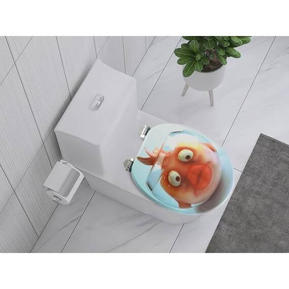 SINOBATH WC Sitz Mit Absenkautomatik,Hochwertige Und Stabile Antibakterieller Toiletten, MDF Holzkern,Stabile QualitäT,Einfache Montage Wc Deckel Klobrille (Goldfish)