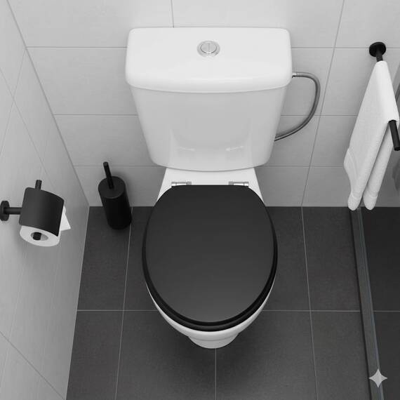 SINOBATH WC-Sitz Schwarz Matt mit Absenkautomatik, Klodeckel O-Form aus stabilem MDF, Toilettendeckel mit Edelstahlscharnieren, Soft-Close & Geräuschlos（Black）