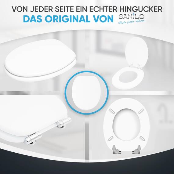 Sanilo WC-Sitz mit Absenkautomatik I Hochwertiger Toilettensitz aus Holz I Toilettendeckel in verschiedenen Motiven (Weiß)