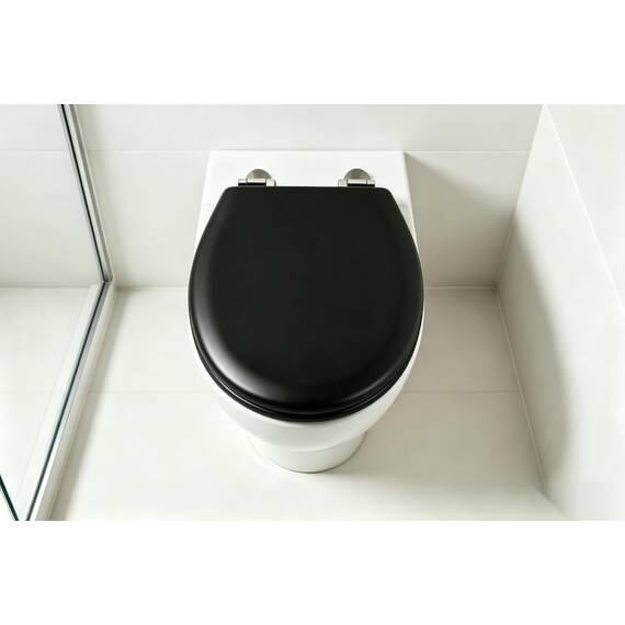 die Erdbeere Premium WC-Sitz aus MDF mit Geräuscharmer Absenkautomatik & Edler Holzoptik, Universell, Robust & Langlebig, Schwarz