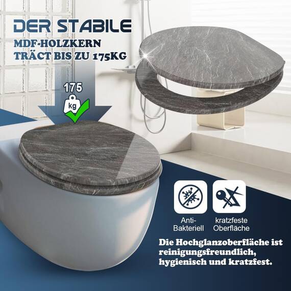 SINOBATH WC Sitz mit Absenkautomatik, Hochwertige und Stabile Qualität aus Holz, Marmor