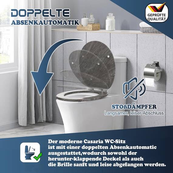 SINOBATH WC Sitz mit Absenkautomatik, Hochwertige und Stabile Qualität aus Holz, Marmor