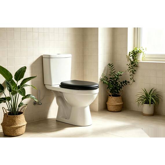 Premium WC-Sitz aus MDF | Mit Geräuscharmer Absenkautomatik & Edler Holzoptik | Universell, Robust & Langlebig | Markenqualität von die Erdbeere（Black）