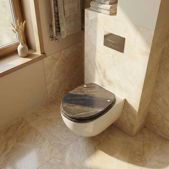 SINOBATH WC Sitz mit Absenkautomatik, Hochwertige und Stabile Qualität aus Holz, Marmor