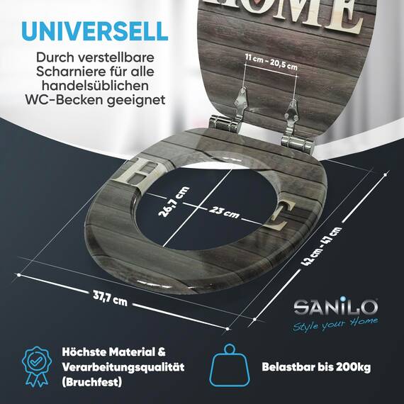 Sanilo WC-Sitz mit Absenkautomatik I Hochwertiger Toilettensitz aus Holz I Toilettendeckel in verschiedenen Motiven (Welcome)