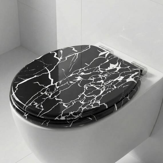 SINOBATH WC Sitz mit Absenkautomatik, viele schöne WC Sitze zur Auswahl, hochwertige und stabile Qualität aus Holz (Black Marmor)