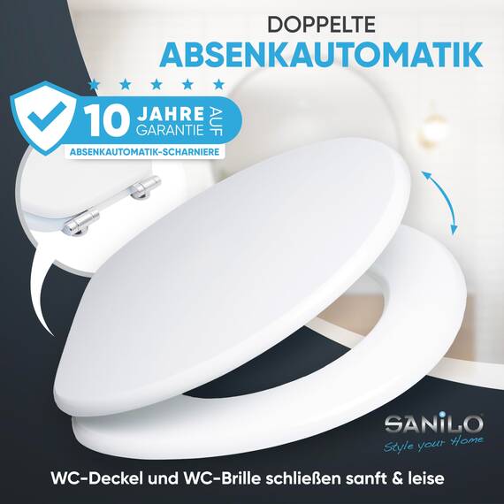 Sanilo WC-Sitz mit Absenkautomatik I Hochwertiger Toilettensitz aus Holz I Toilettendeckel in verschiedenen Motiven (Weiß)