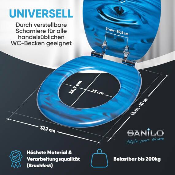 Sanilo WC-Sitz mit Absenkautomatik I Hochwertiger Toilettensitz aus Holz I Toilettendeckel in verschiedenen Motiven (Tropfen)
