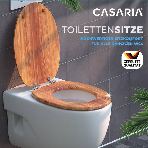 CASARIA® Toilettendeckel mit doppelter Absenkautomatik MDF rostfreie Metall Scharniere WC Sitz 175kg Belastbar Antibakteriell Toilettensitz Holz