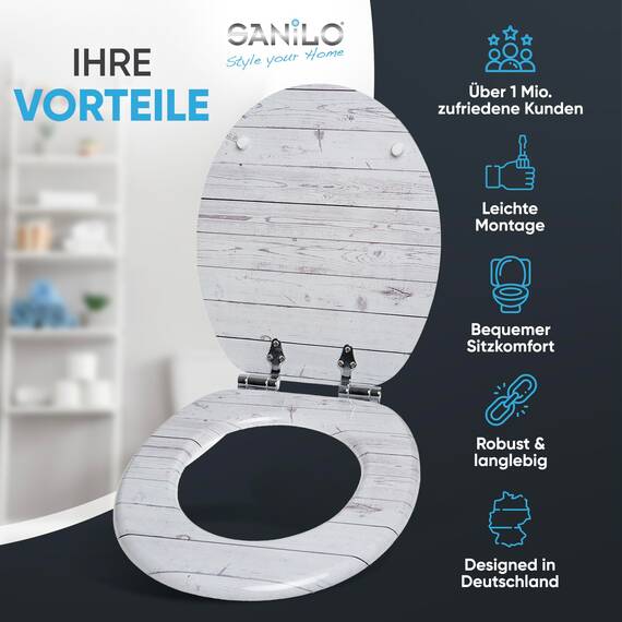 Sanilo WC-Sitz mit Absenkautomatik I Hochwertiger Toilettensitz aus Holz I Toilettendeckel in verschiedenen Motiven (Timber)