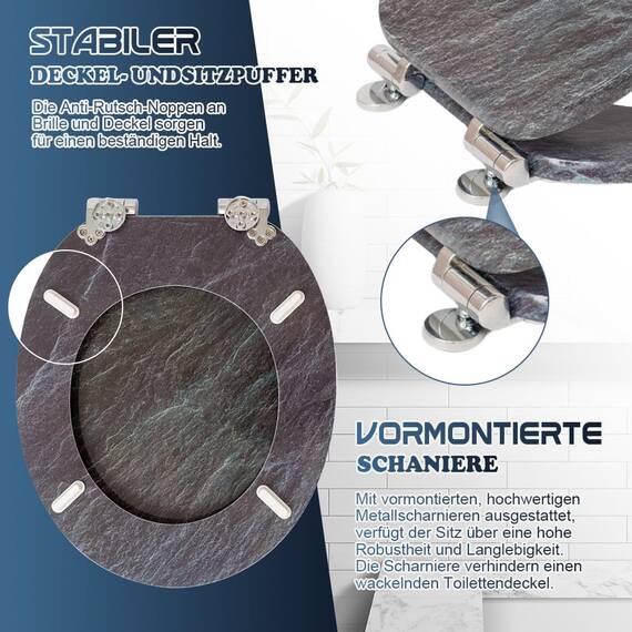 SINOBATH WC Sitz mit Absenkautomatik, Hochwertige und Stabile Qualität aus Holz, Marmor