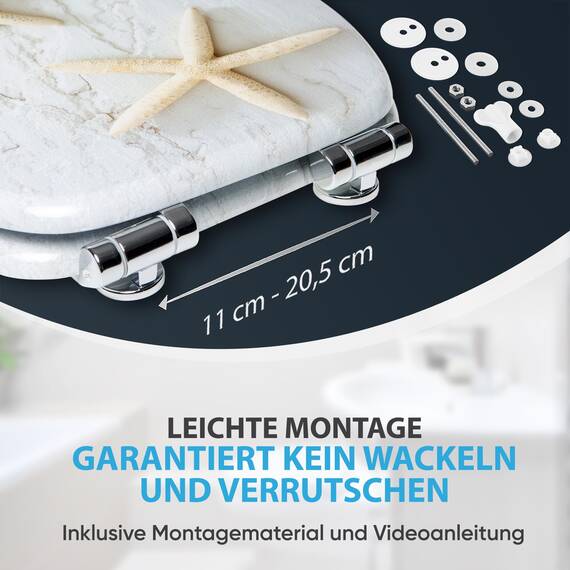 Sanilo WC-Sitz mit Absenkautomatik I Hochwertiger Toilettensitz aus Holz I Toilettendeckel in verschiedenen Motiven (Seestern Grau)