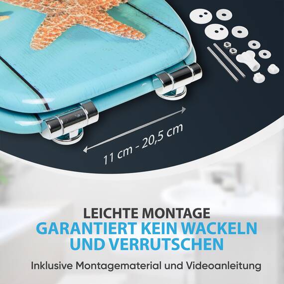 Sanilo WC-Sitz mit Absenkautomatik I Hochwertiger Toilettensitz aus Holz I Toilettendeckel in verschiedenen Motiven (Starfish)