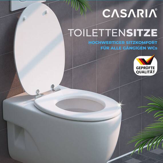 CASARIA® WC Sitz Doppelte Absenkautomatik MDF Holzkern hygienisch Rostfreie Scharniere 175kg Bad Toilettendeckel Toilettensitz Klodeckel Weiß