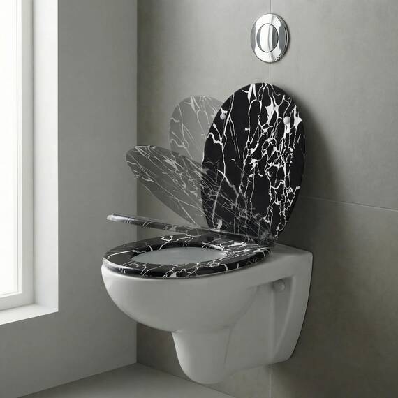 SINOBATH WC Sitz mit Absenkautomatik, viele schöne WC Sitze zur Auswahl, hochwertige und stabile Qualität aus Holz (Black Marmor)