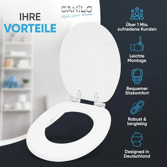 Sanilo WC-Sitz mit Absenkautomatik I Hochwertiger Toilettensitz aus Holz I Toilettendeckel in verschiedenen Motiven (Weiß)