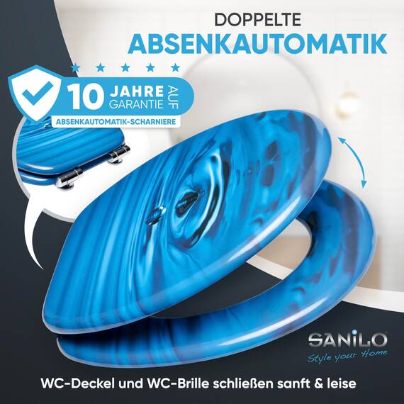 Sanilo WC-Sitz mit Absenkautomatik I Hochwertiger Toilettensitz aus Holz I Toilettendeckel in verschiedenen Motiven (Tropfen)