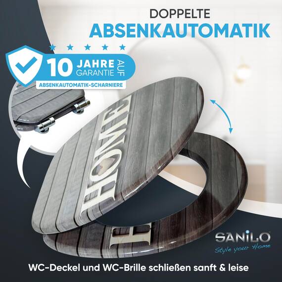 Sanilo WC-Sitz mit Absenkautomatik I Hochwertiger Toilettensitz aus Holz I Toilettendeckel in verschiedenen Motiven (Welcome)