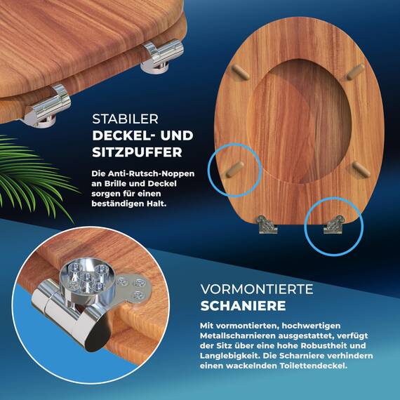 CASARIA® Toilettendeckel mit doppelter Absenkautomatik MDF rostfreie Metall Scharniere WC Sitz 175kg Belastbar Antibakteriell Toilettensitz Holz