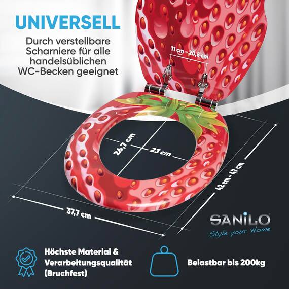 Sanilo WC Sitz mit Absenkautomatik, viele schöne Toilettendeckel zur Auswahl, hochwertige und stabile Qualität aus Holz (Strawberry)
