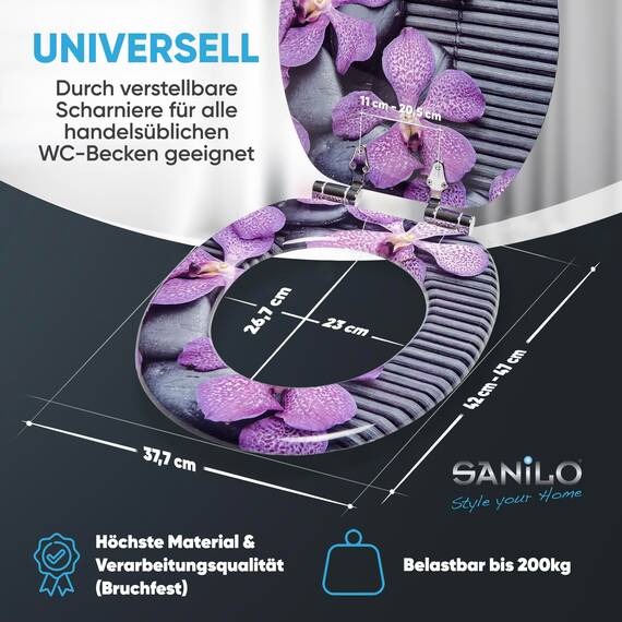 Sanilo WC-Sitz mit Absenkautomatik I Hochwertiger Toilettensitz aus Holz I Toilettendeckel in verschiedenen Motiven (Vanda)