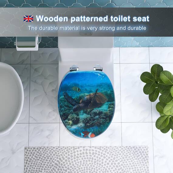 SINOBATH WC Sitz mit Absenkautomatik, viele schöne WC Sitze zur Auswahl, hochwertige und stabile Qualität aus Holz（Meeresorganismen)