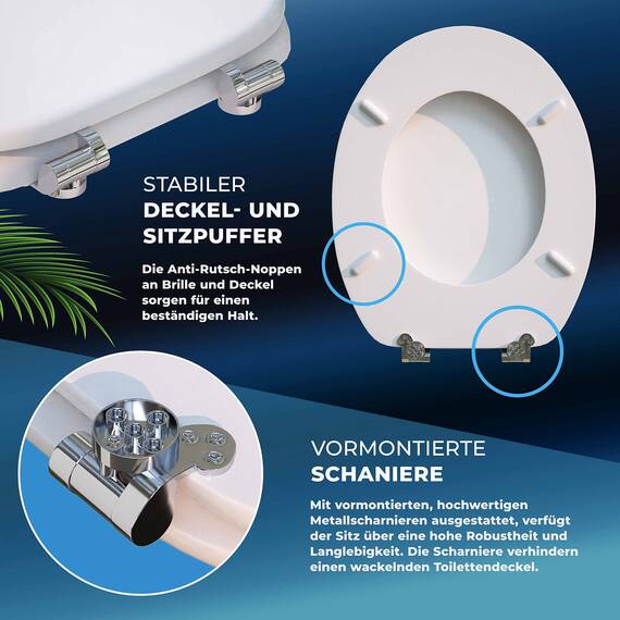CASARIA® WC Sitz Doppelte Absenkautomatik MDF Holzkern hygienisch Rostfreie Scharniere 175kg Bad Toilettendeckel Toilettensitz Klodeckel Weiß