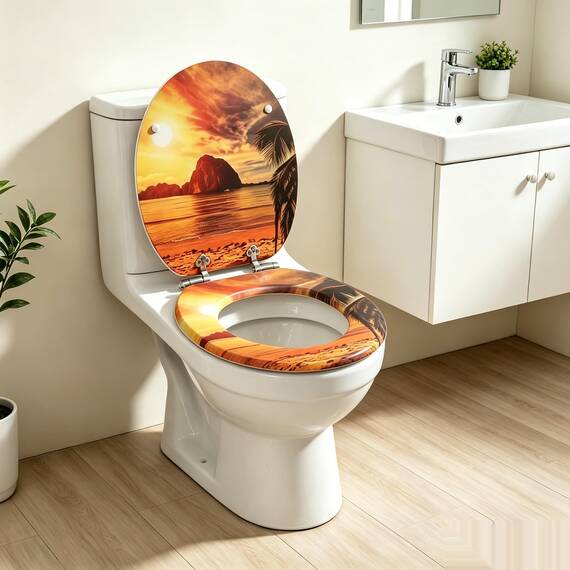 Premium WC-Sitz aus MDF | Mit Geräuscharmer Absenkautomatik & Edler Holzoptik | Universell, Robust & Langlebig | Markenqualität von SINOBATH